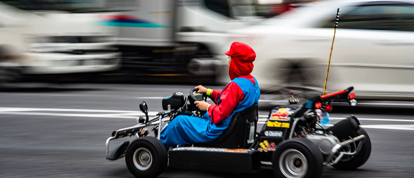 Person driving a go kart