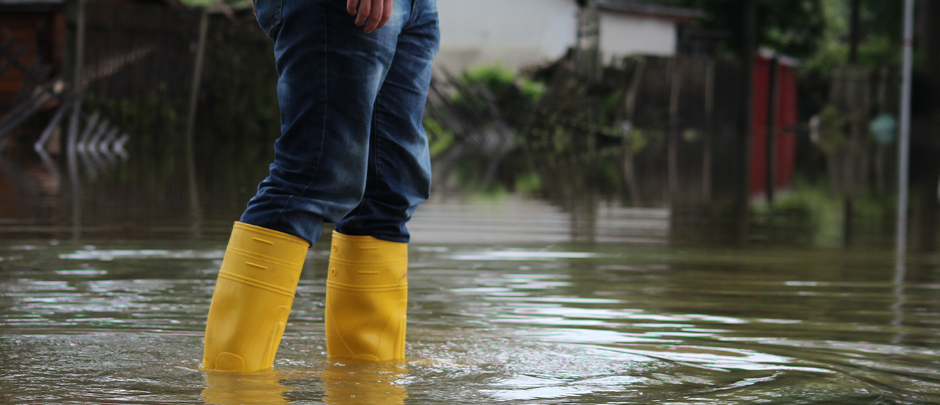 flooding with rubber boots
