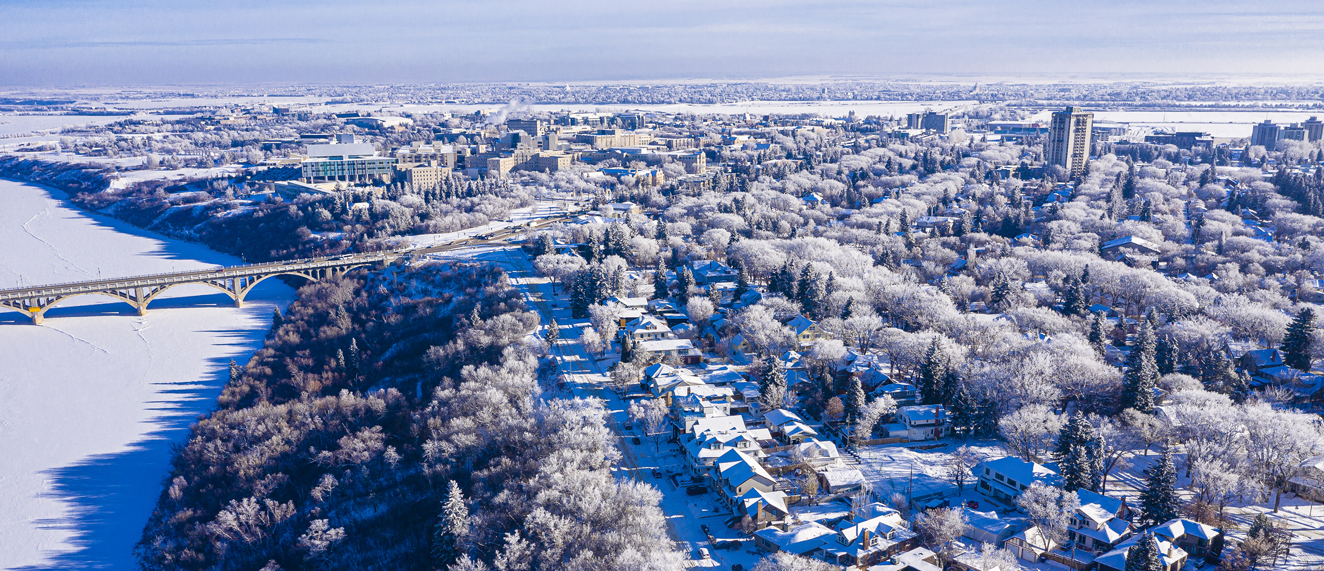 winter landscape showing trees and houses