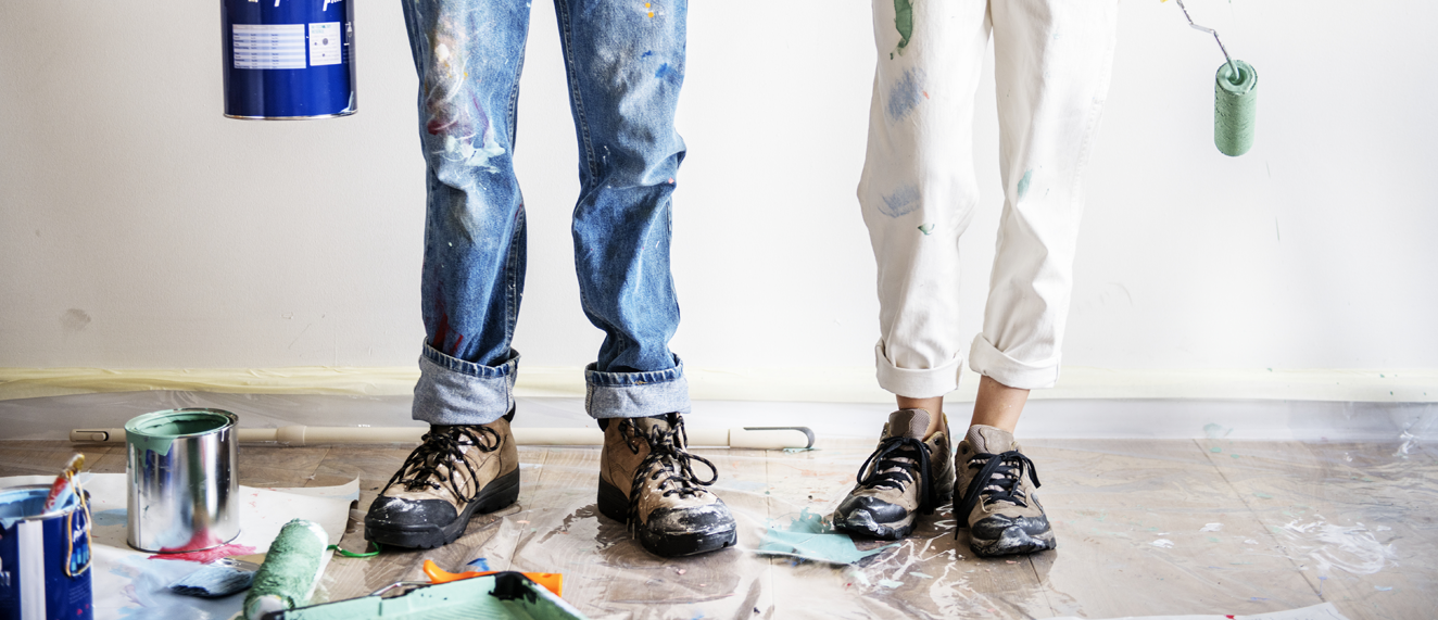 legs of two people renovating