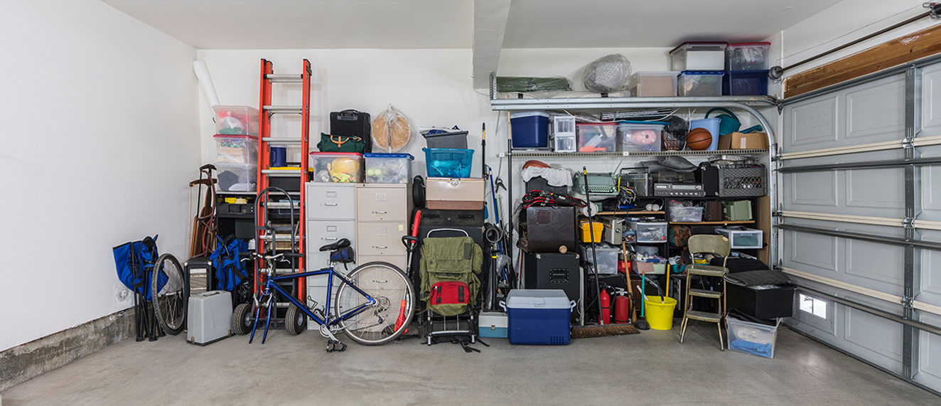Cluttered but Organized Suburban Garage