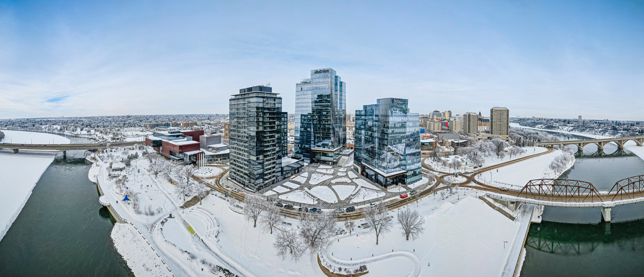 Saskatoon skyline in the winter.