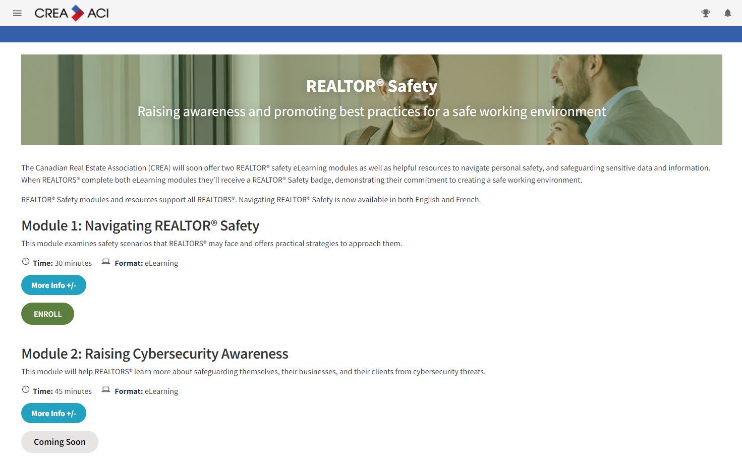 Screenshot of safety module enrollment screen.