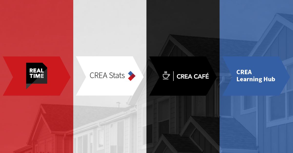 CREA product logos over top a house.