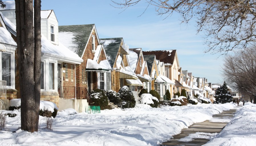Suburban street in the winter. 